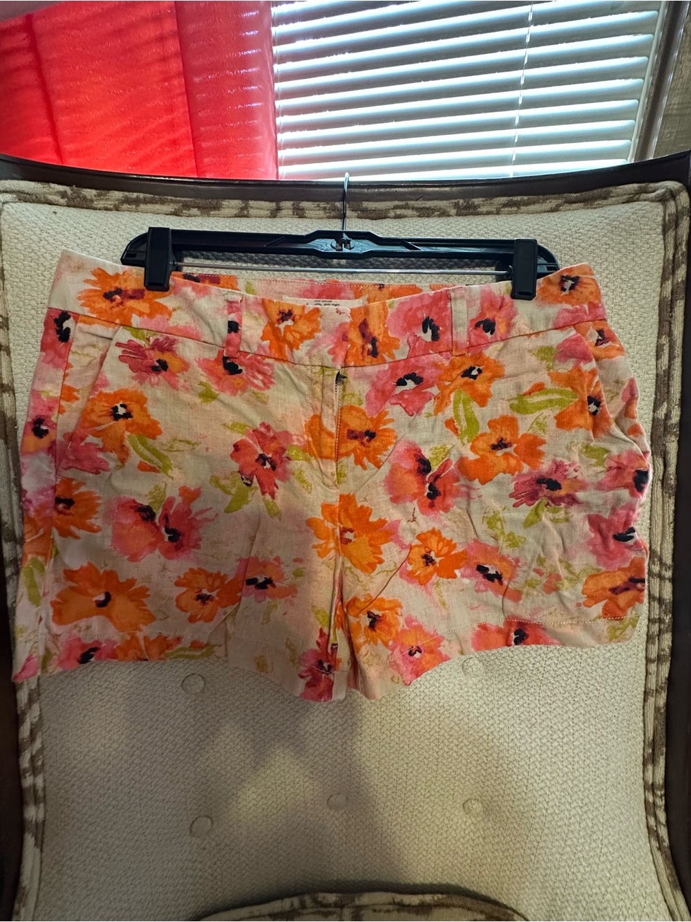 Loft Floral Linen-Blend Women's Shorts in Peach Orange